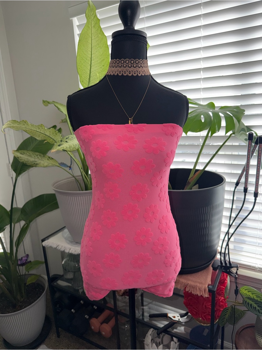 Fashion Nova Hot Pink Floral Strapless Romper